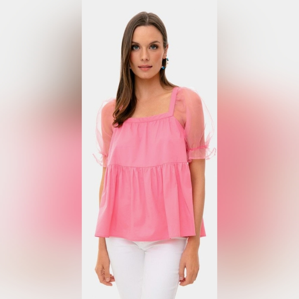 Pomander Place Pink Ruffle Sleeve Blouse Sz M